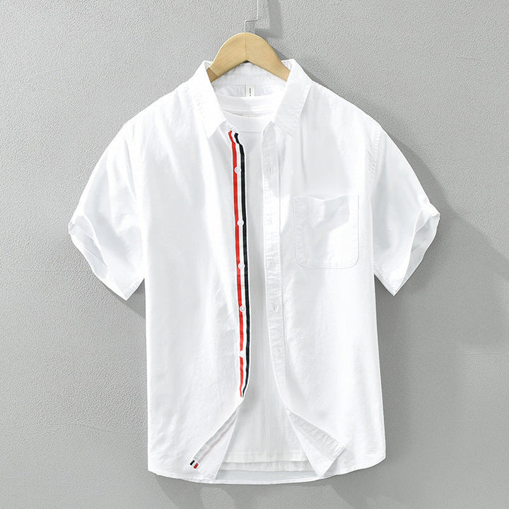 Men's Linen Short Sleeve Shirt – Striped Placket Summer Style