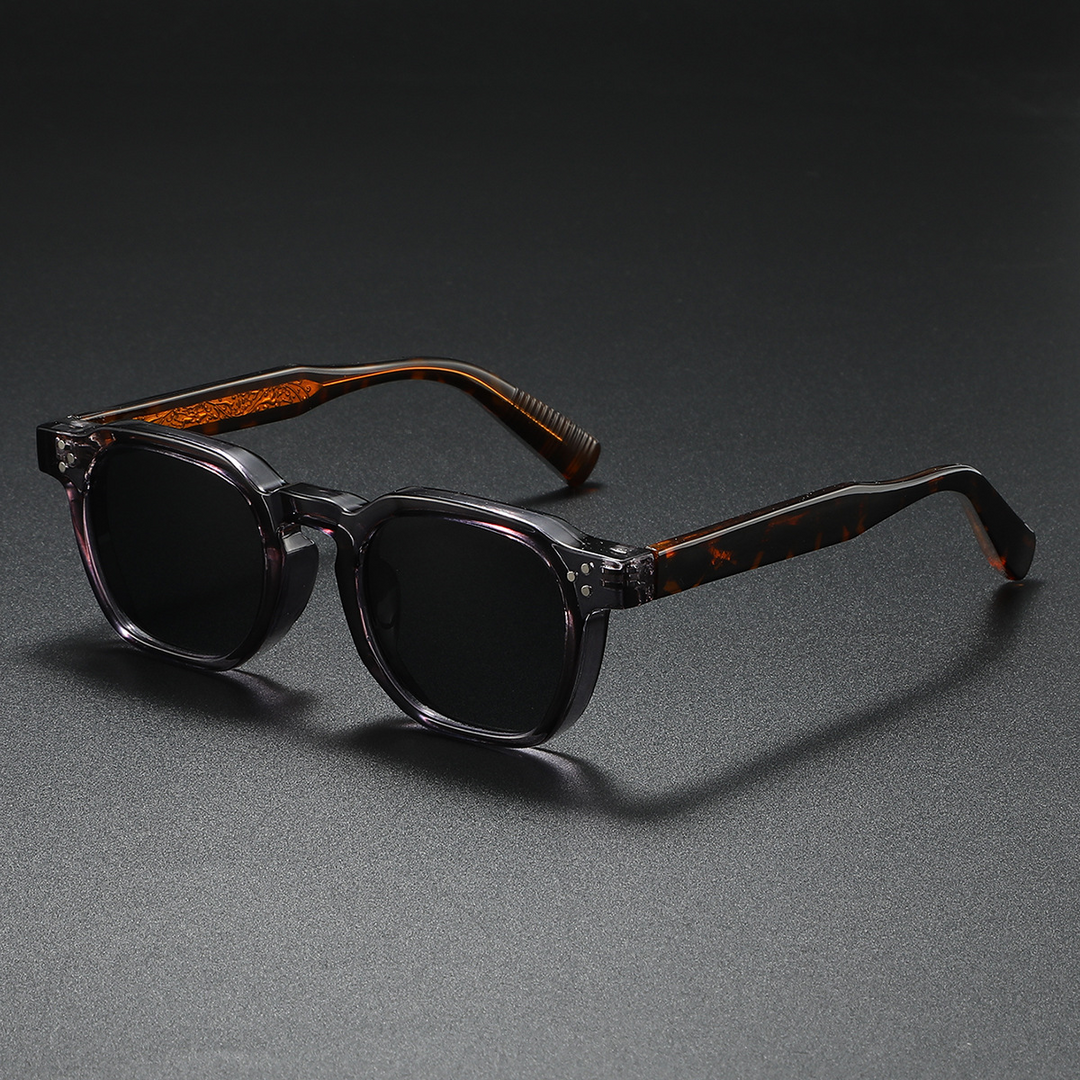 Men's Retro Square Sunglasses – UV400 Matte Acetate Frame – Grey Brown