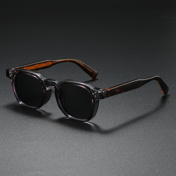 Men's Retro Square Sunglasses – UV400 Matte Acetate Frame – Grey Brown