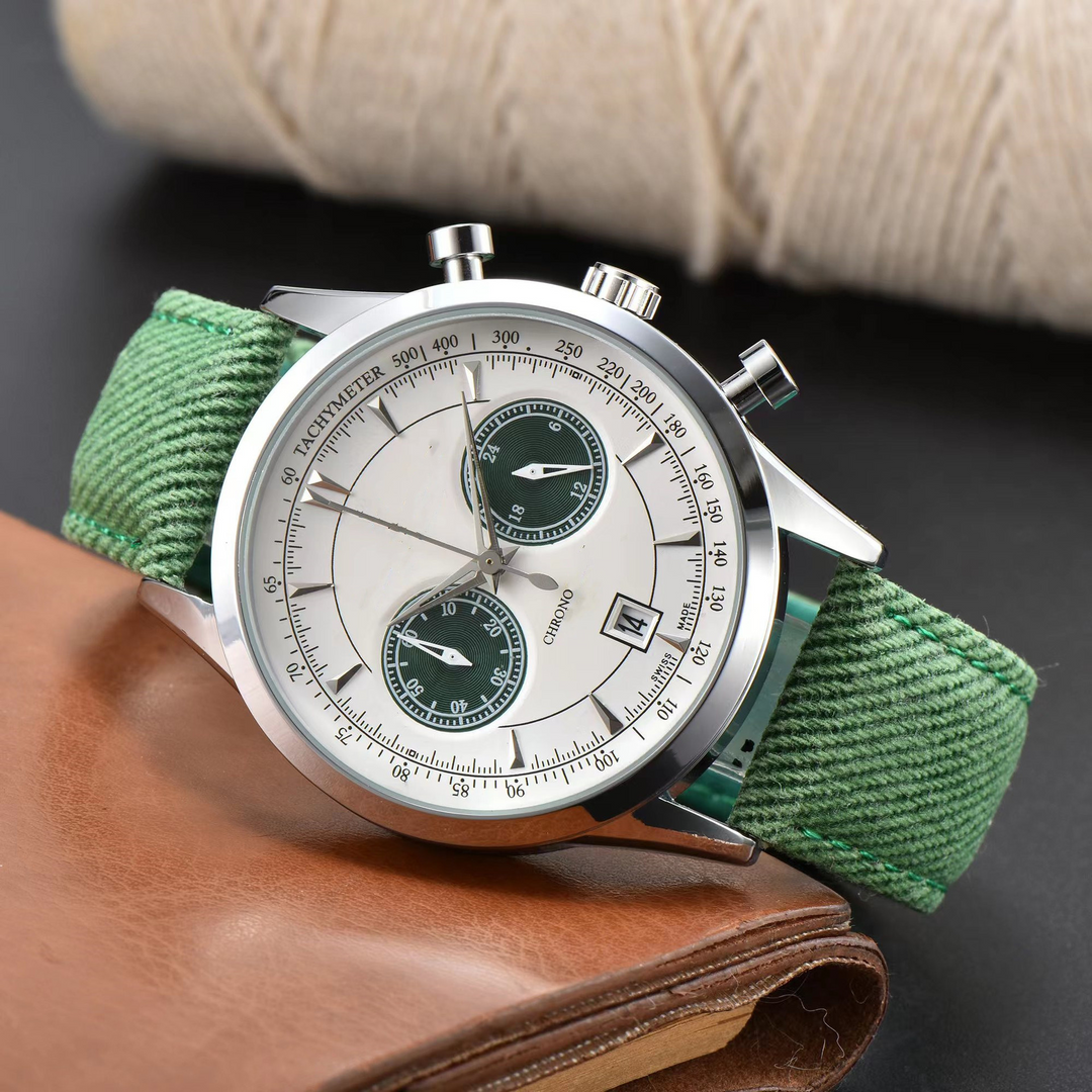 Men's Canvas Strap Chronograph Watch – Stainless-Steel Case – Green
