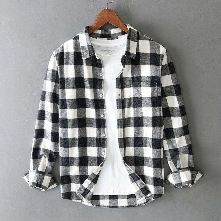 Men's Brushed Cotton Plaid Shirt – Soft Buffalo Check Layering – Blue
