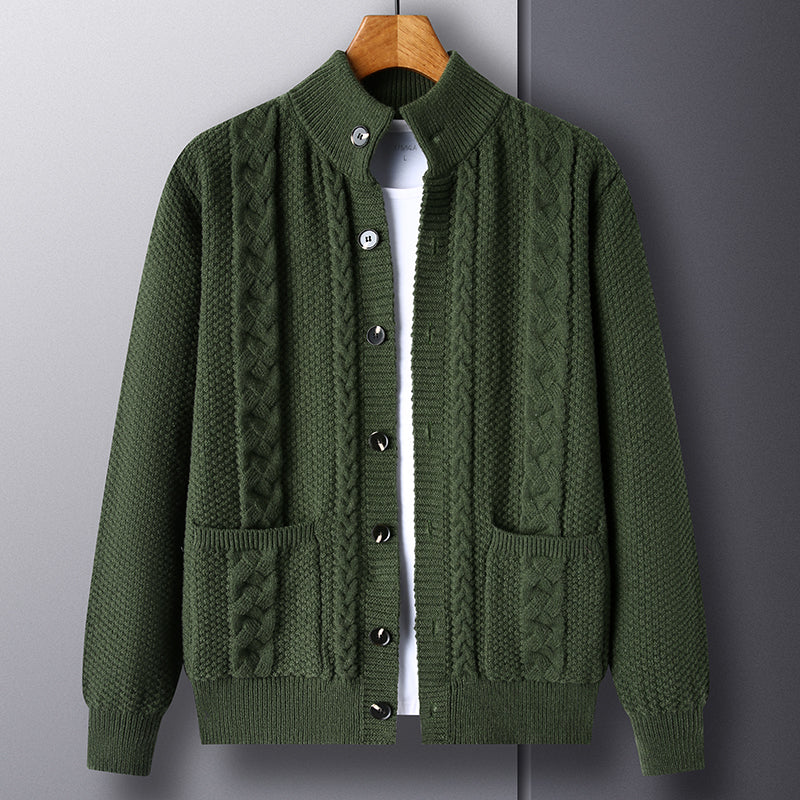 Men's Wool-Blend Knit Cardigan – Mock Neck Heritage Style – view 2