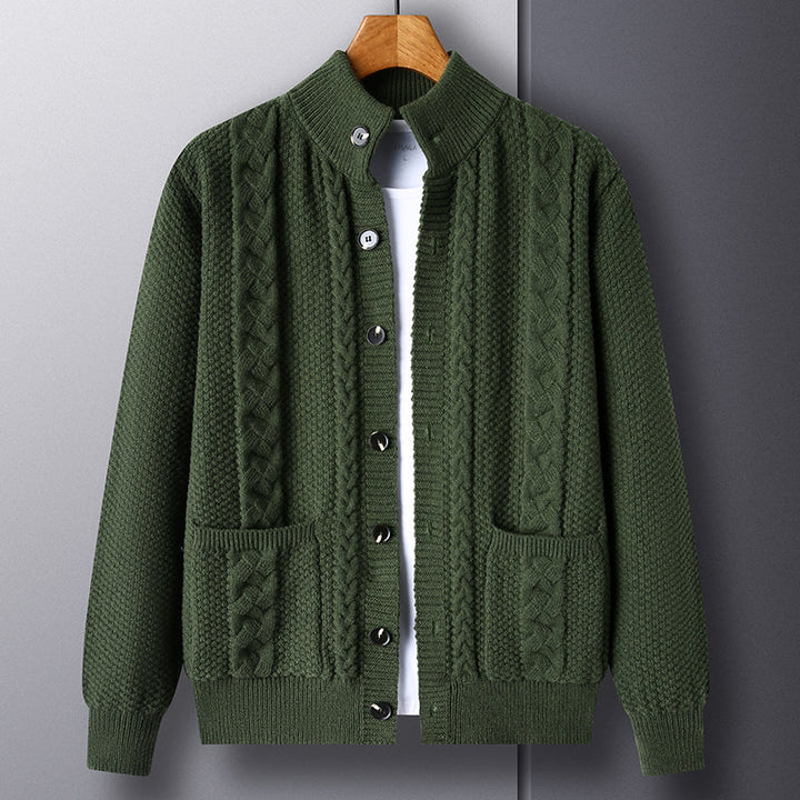 Men's Wool-Blend Knit Cardigan – Mock Neck Heritage Style – view 2