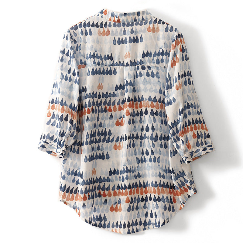 Women's Printed Linen Blouse – Relaxed Raindrop-Print Top – view 2