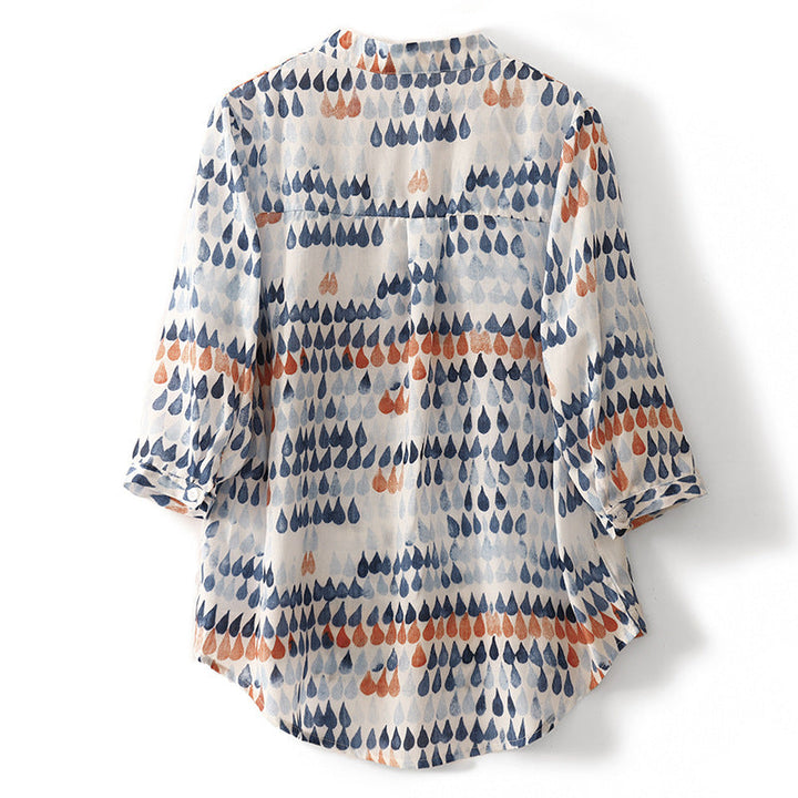 Women's Printed Linen Blouse – Relaxed Raindrop-Print Top – view 2