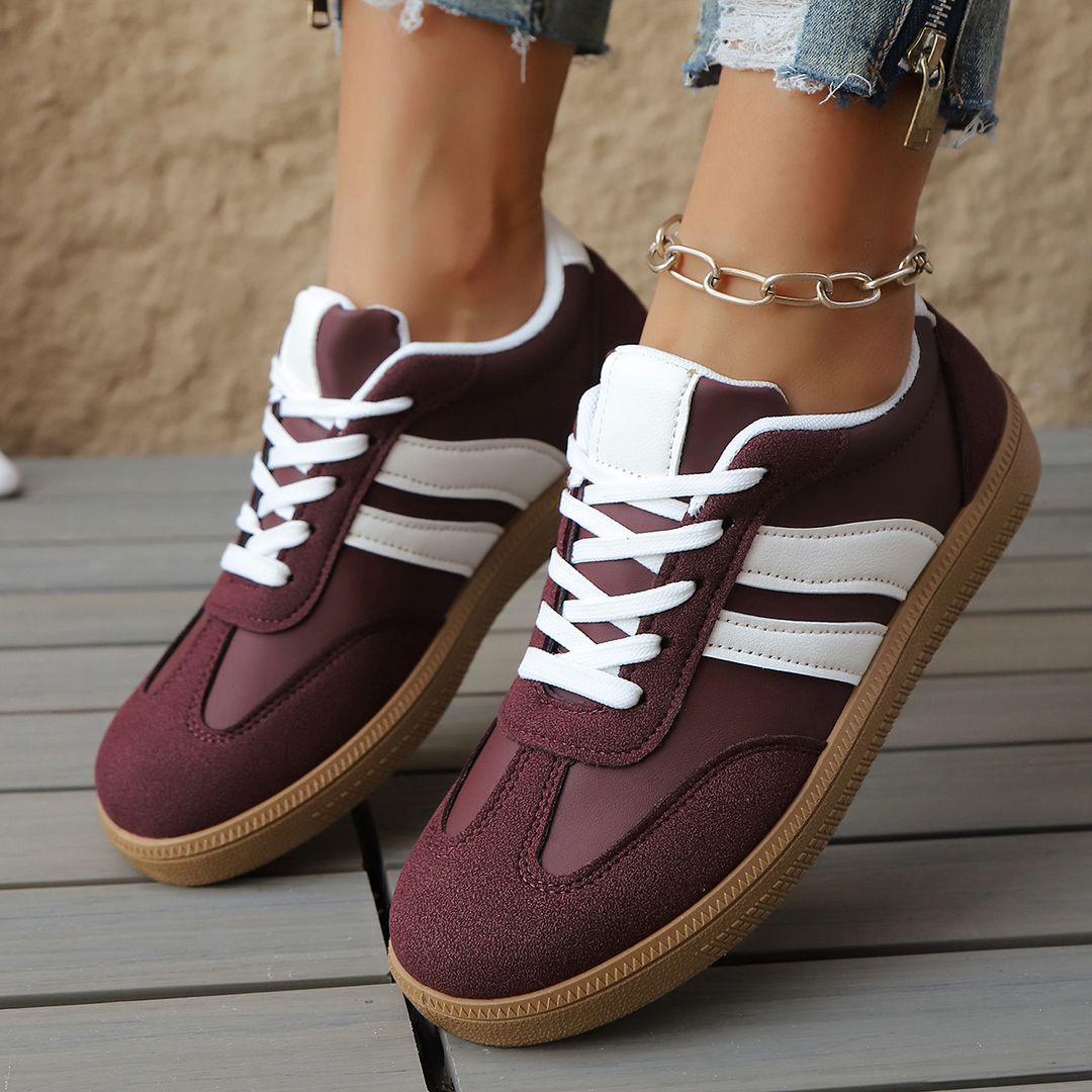 Women's Leather Trainers – Retro Stripe Gum Sole Shoes – view 9