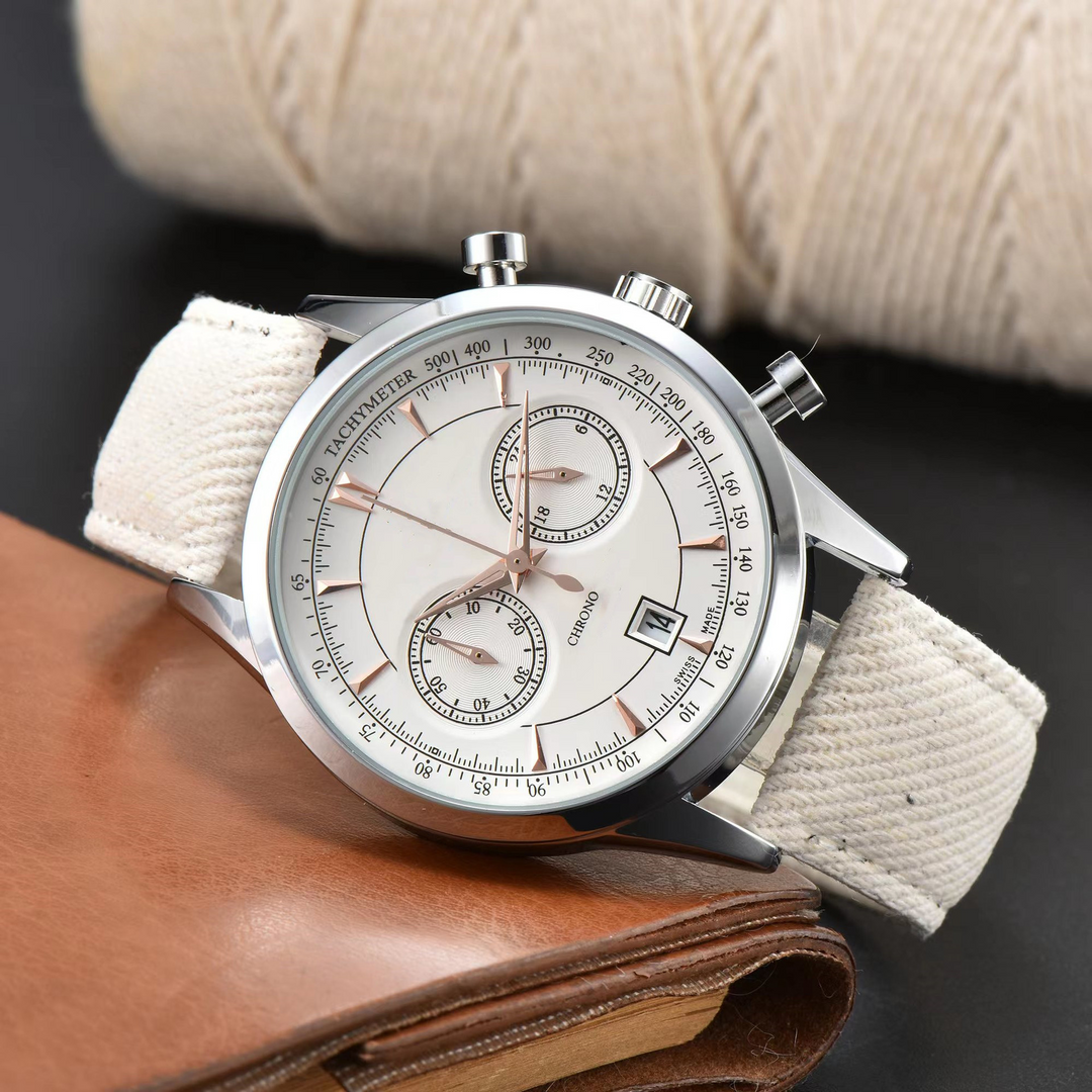 Men's Canvas Strap Chronograph Watch – Stainless-Steel Case – White