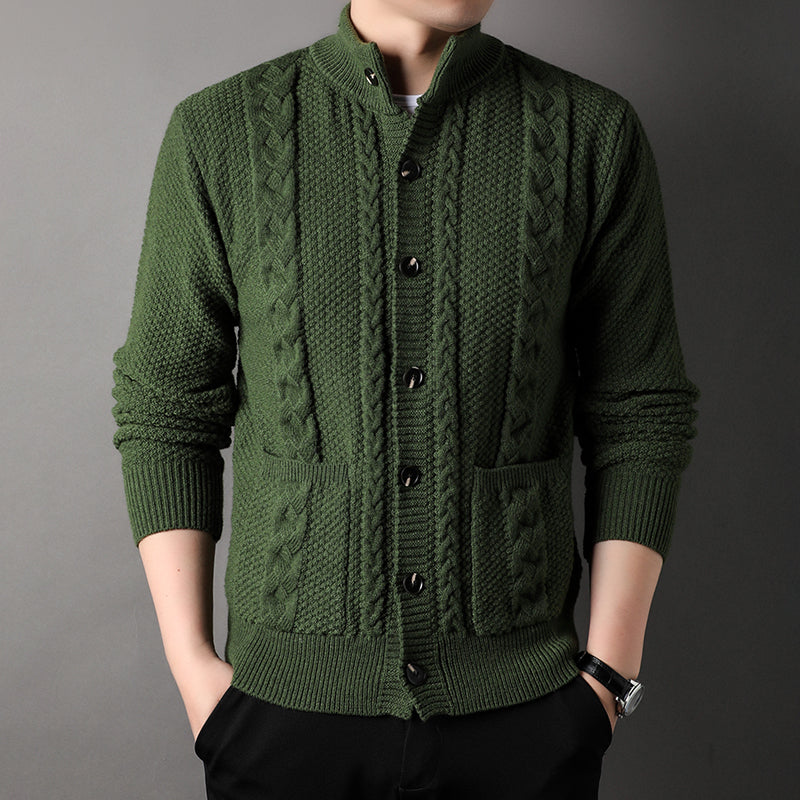 Men's Wool-Blend Knit Cardigan – Mock Neck Heritage Style – view 3