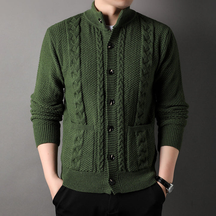 Men's Wool-Blend Knit Cardigan – Mock Neck Heritage Style – view 3