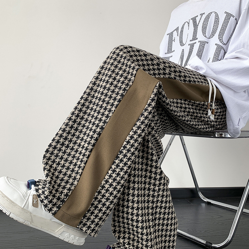 Men's Houndstooth Wide-Leg Trousers – Relaxed Drawstring Fit – view 5