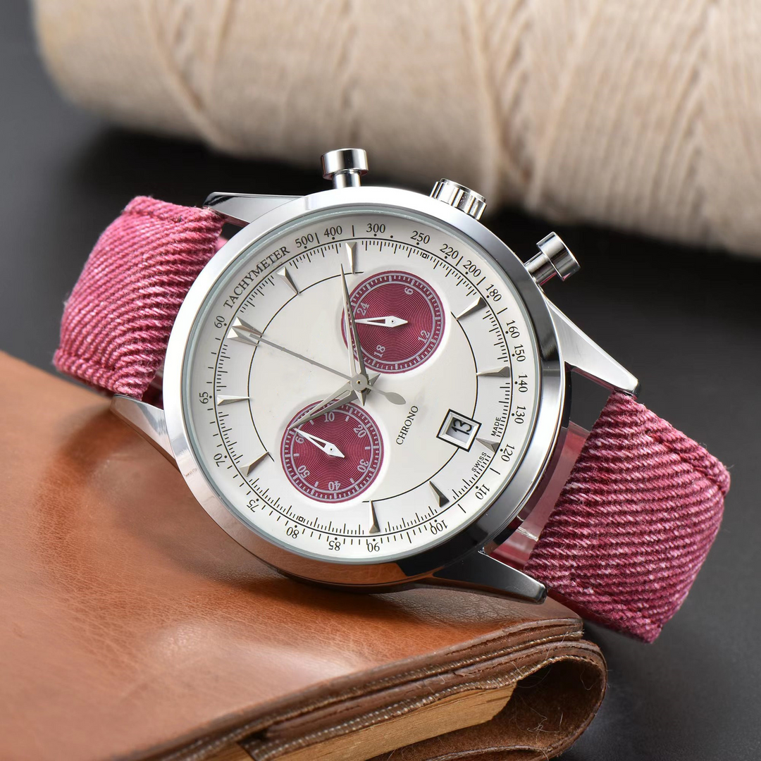 Men's Canvas Strap Chronograph Watch – Stainless-Steel Case – Rose