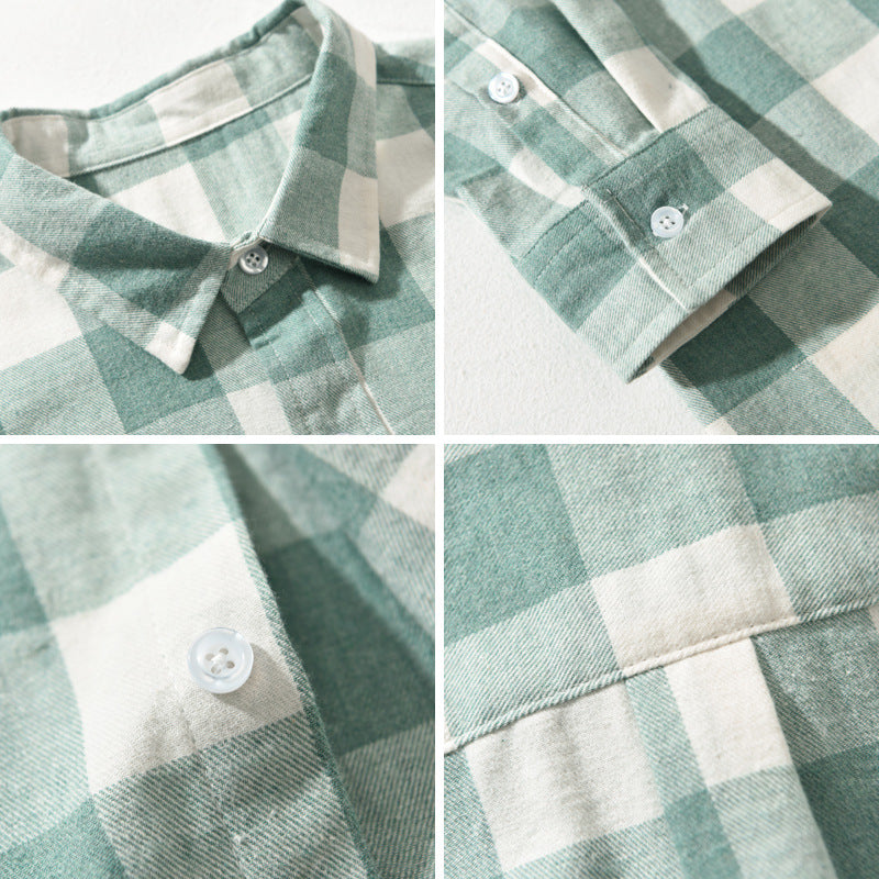 Men's Brushed Cotton Plaid Shirt – Soft Buffalo Check Layering – Grey