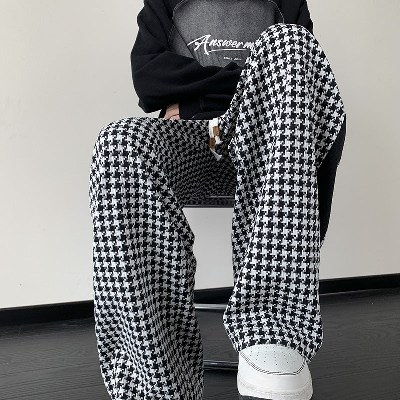 Men's Houndstooth Wide-Leg Trousers – Relaxed Drawstring Fit – view 2