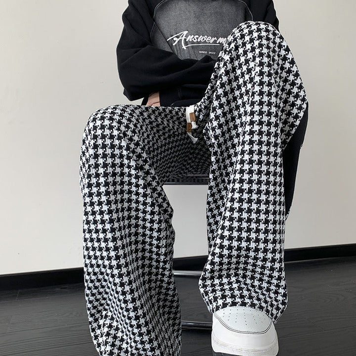 Men's Houndstooth Wide-Leg Trousers – Relaxed Drawstring Fit – view 2