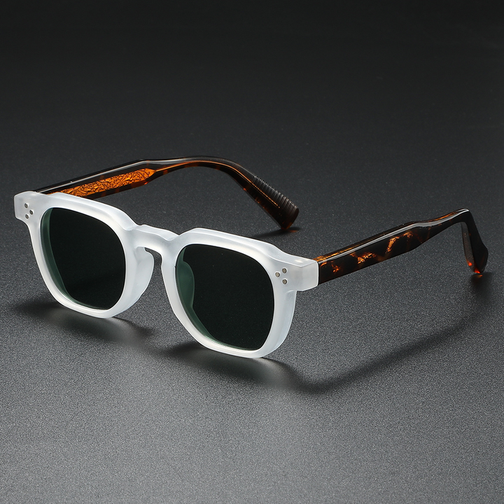 Men's Retro Square Sunglasses – UV400 Matte Acetate Frame – White