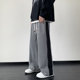 Men's Houndstooth Wide-Leg Trousers – Relaxed Drawstring Fit
