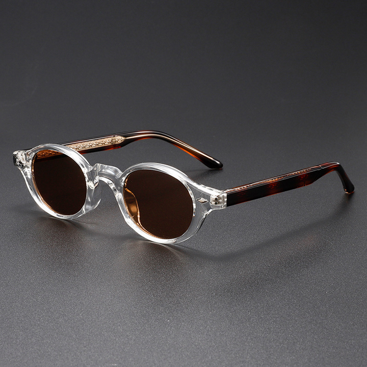 Men's Retro Oval Sunglasses – Lightweight UV400 Acetate Frame – Clear