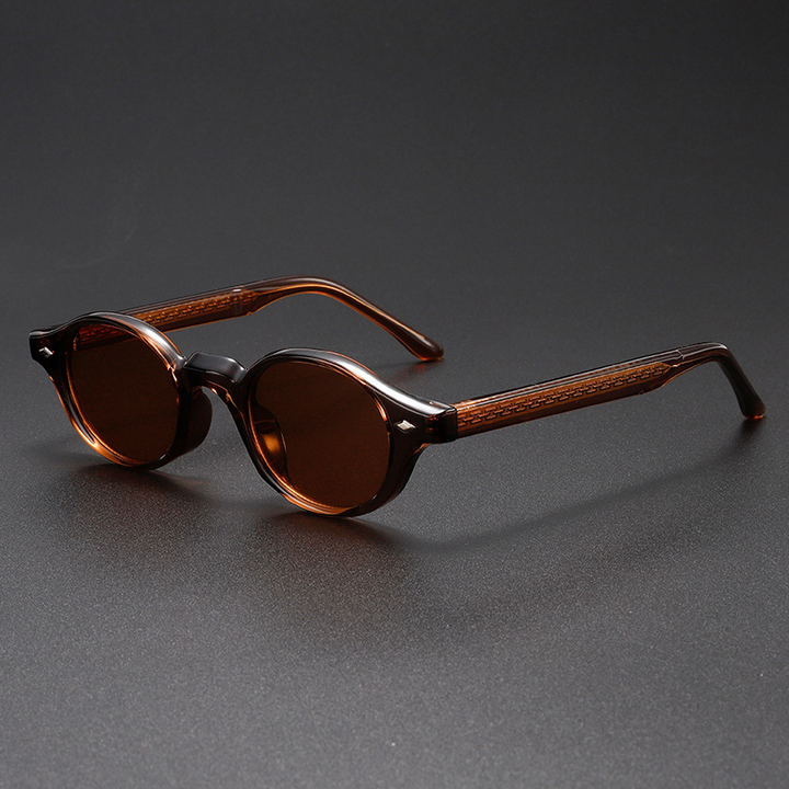 Men's Retro Oval Sunglasses – Lightweight UV400 Acetate Frame – Brown