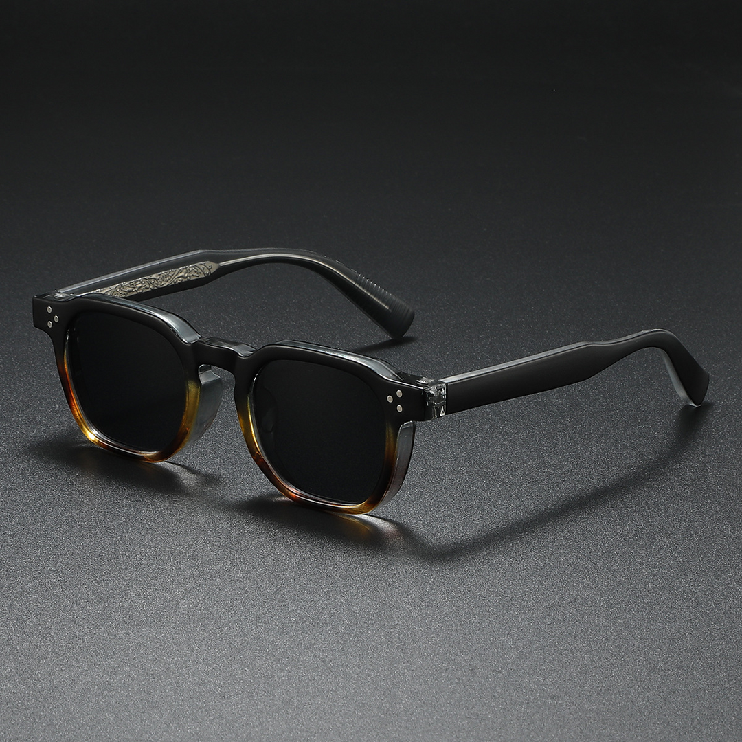 Men's Retro Square Sunglasses – UV400 Matte Acetate Frame – Black Leopard