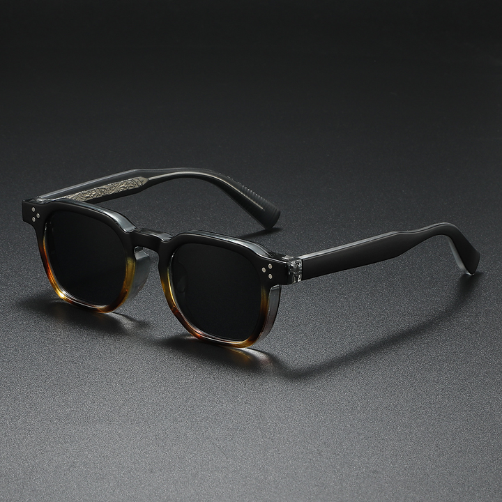 Men's Retro Square Sunglasses – UV400 Matte Acetate Frame – Black Leopard