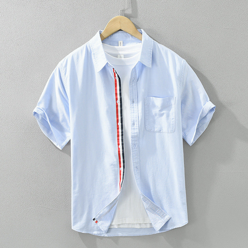 Men's Linen Short Sleeve Shirt – Striped Placket Summer Style – Grey