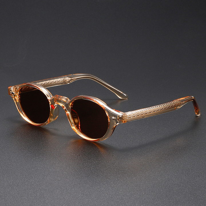 Men's Retro Oval Sunglasses – Lightweight UV400 Acetate Frame – Tea