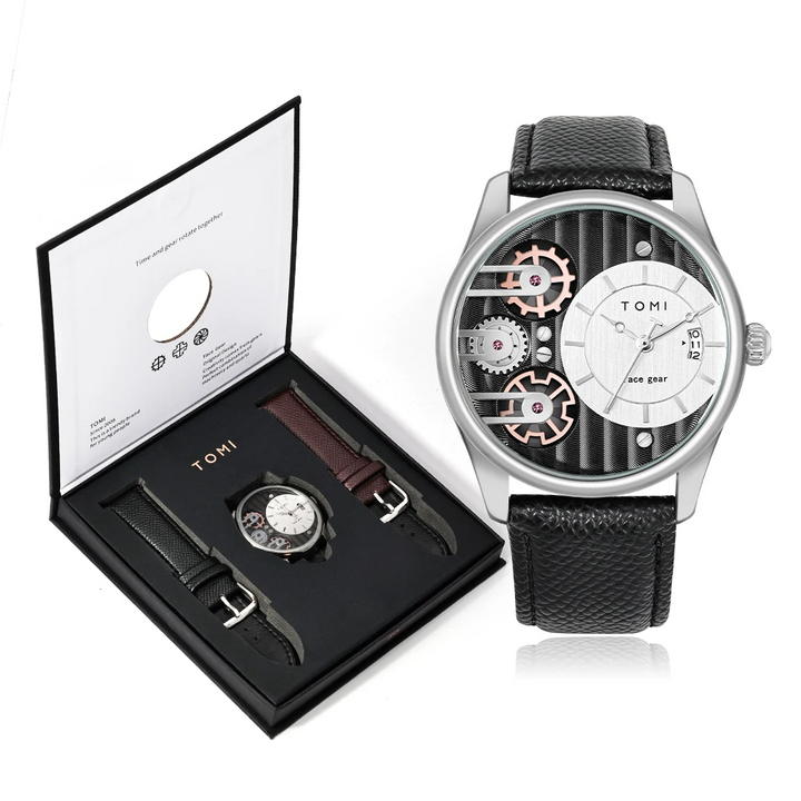 Men's Gearline Quartz Watch – Textured Dial & Leather Strap – view 10