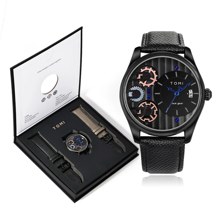 Men's Gearline Quartz Watch – Textured Dial & Leather Strap