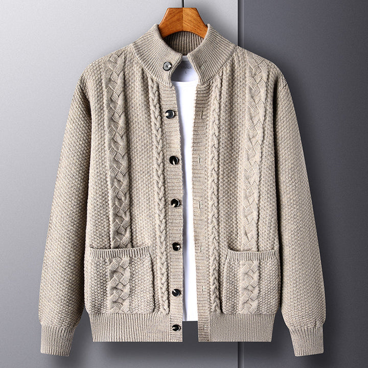 Men's Wool-Blend Knit Cardigan – Mock Neck Heritage Style – view 4