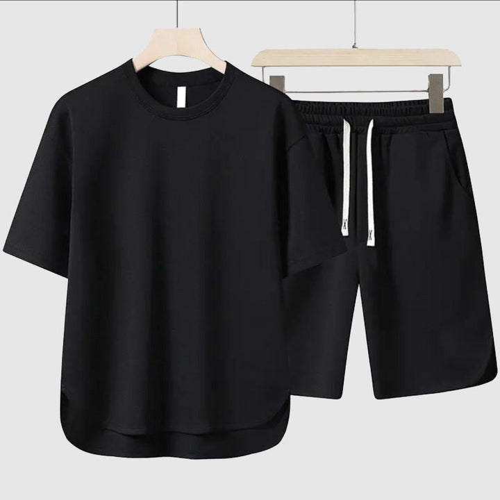 Men's Two-Piece Leisure Set – Relaxed Tee and Shorts – Black