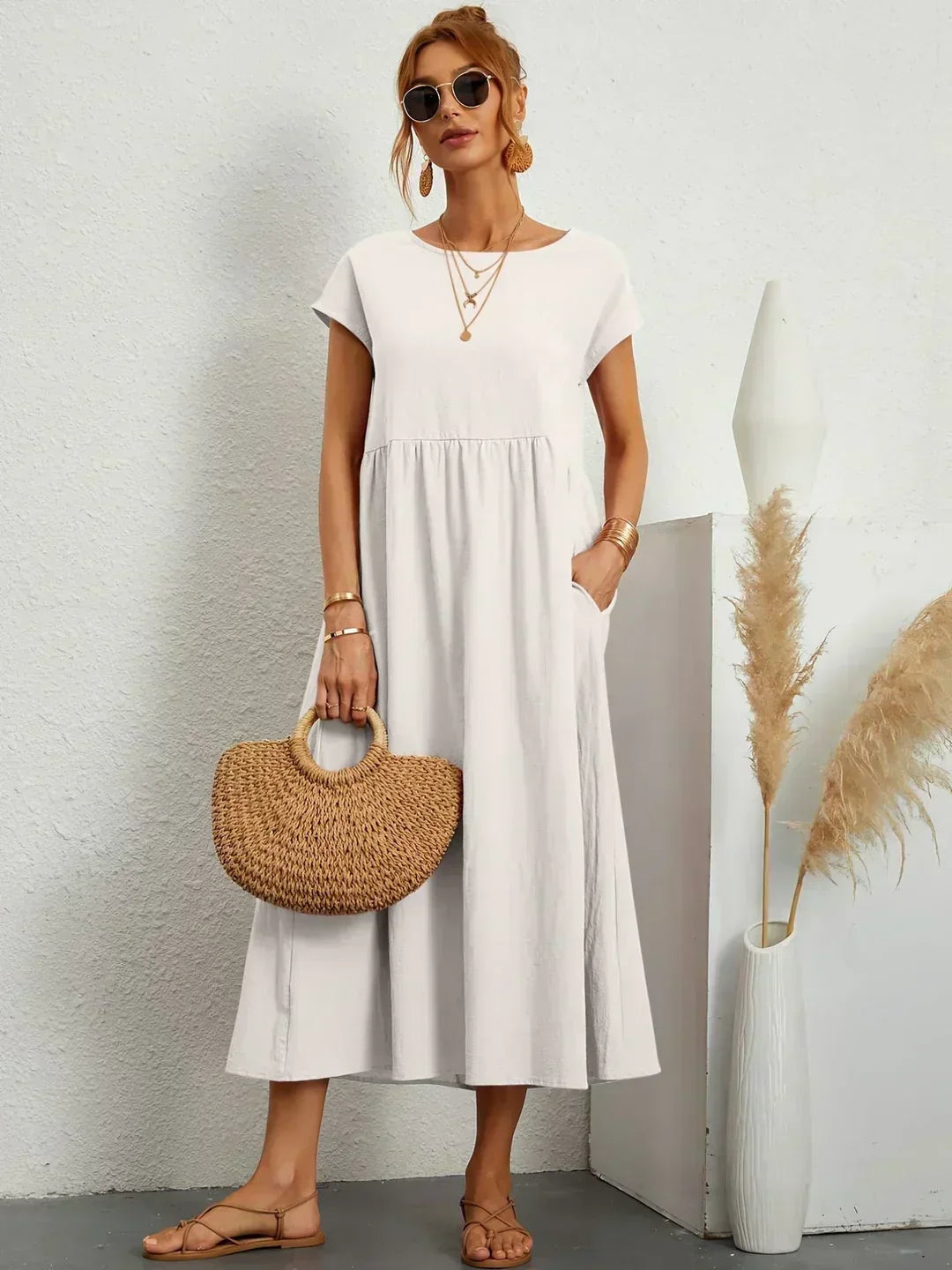 Women's Fluid Midi Dress - Effortless Summer Silhouette