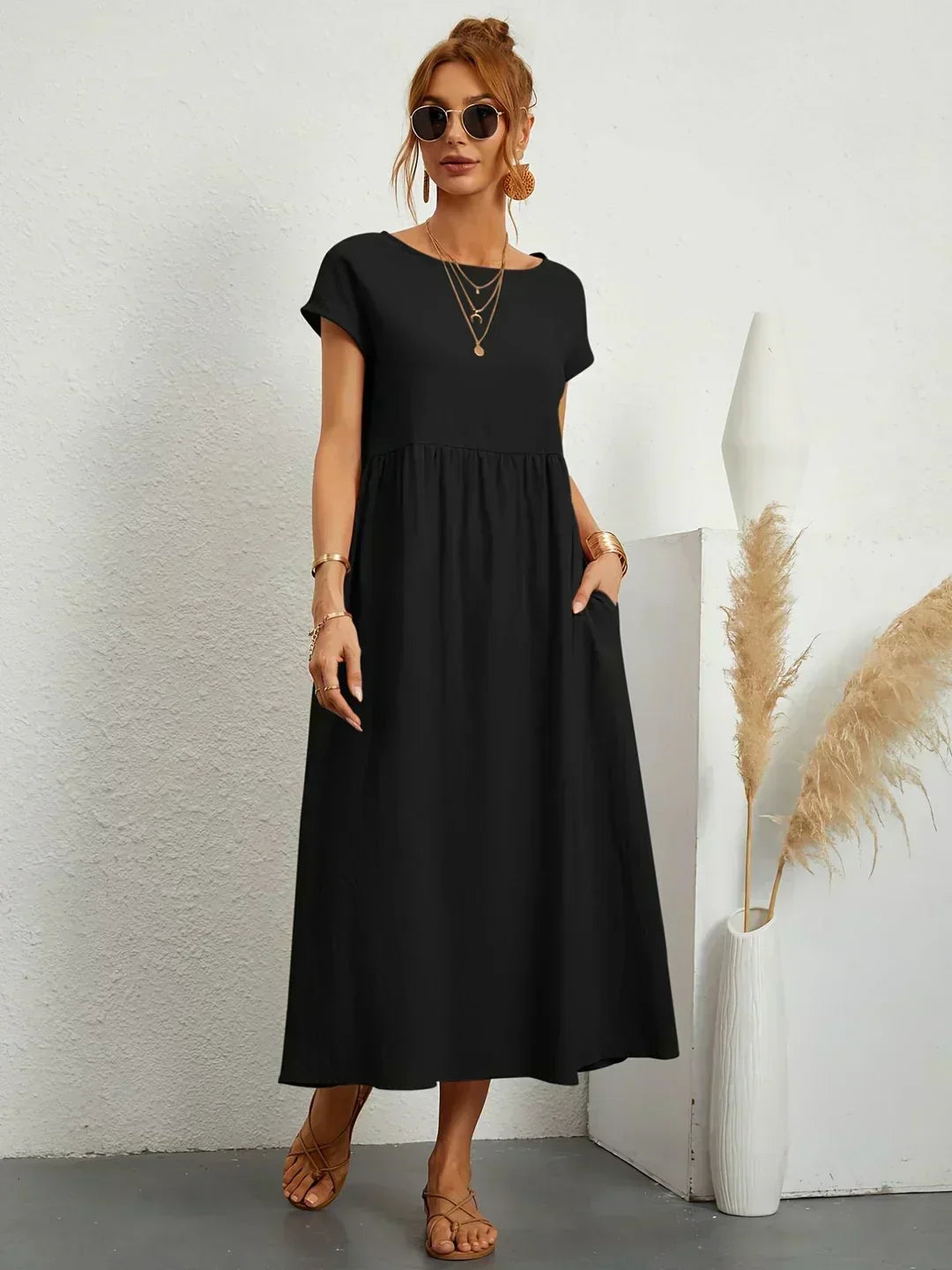 Women's Fluid Midi Dress - Effortless Summer Silhouette