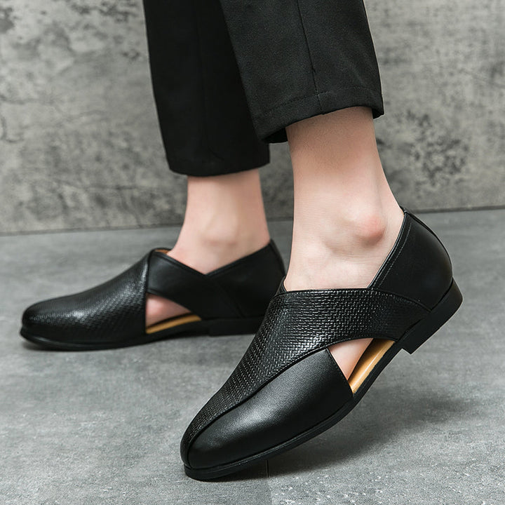 Men's Leather Cross-Strap Loafers – Smart Casual Slip-On Shoes