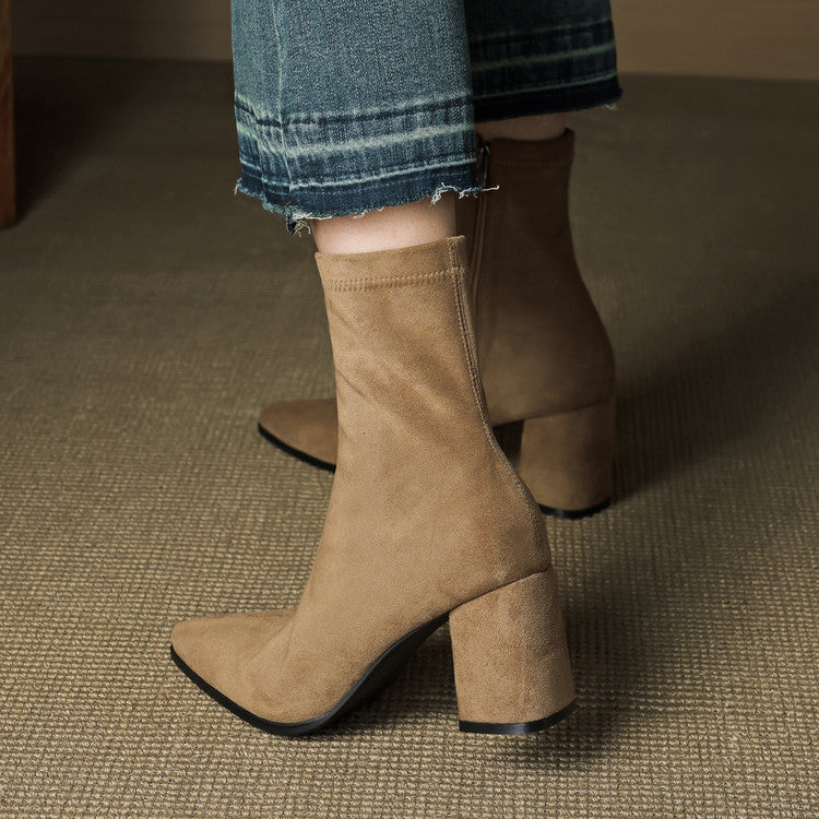 Women's Suede Ankle Boots – Block Heel with Sleek Side Zip – view 12