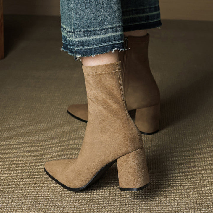 Women's Suede Ankle Boots – Block Heel with Sleek Side Zip – view 12