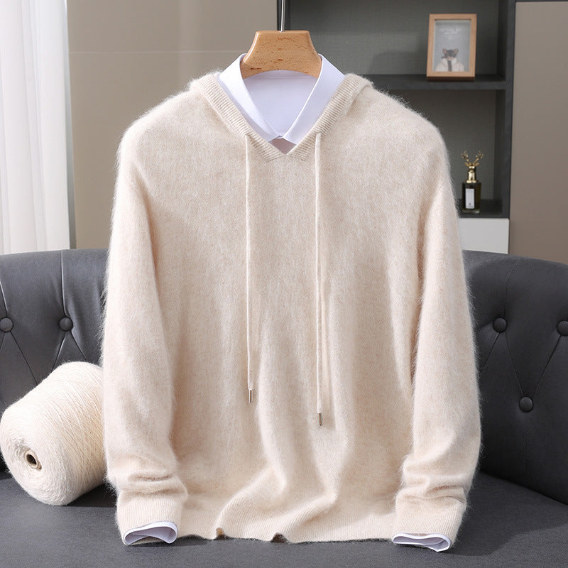 Men's Cashmere Hoodie - Luxe Soft Hooded Pullover – Cream