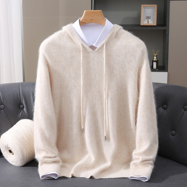 Men's Cashmere Hoodie - Luxe Soft Hooded Pullover – Cream