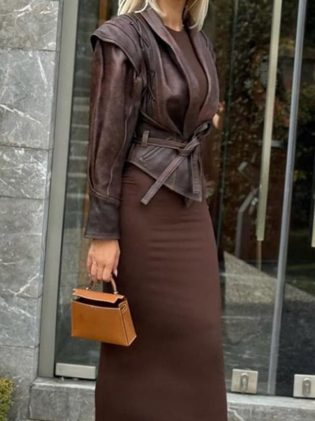 Tie-Waist Cropped Leather Jacket