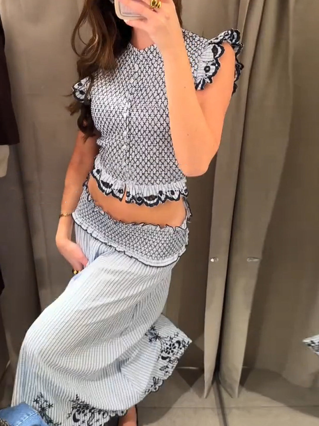 Plaid Sleeveless Top & Skirt Set