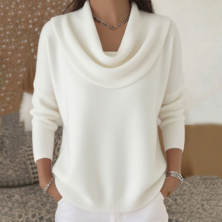 Women's Cotton-Blend Knit Sweater with Collar - Effortless Elegance
