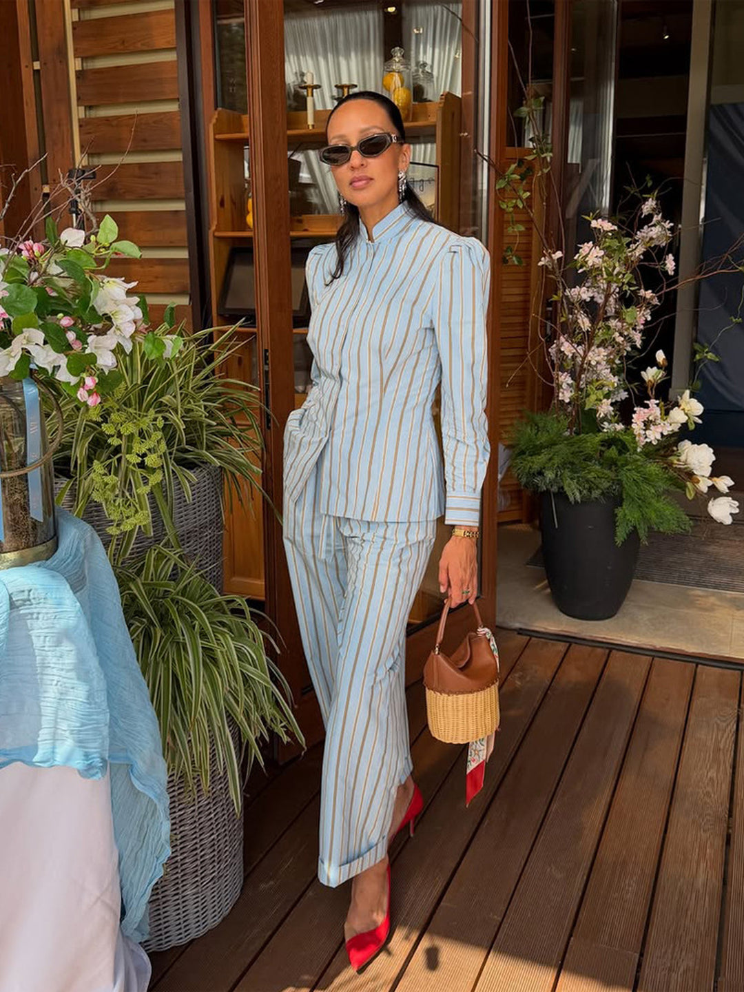 Blue Striped Shirt & Wide-Leg Set