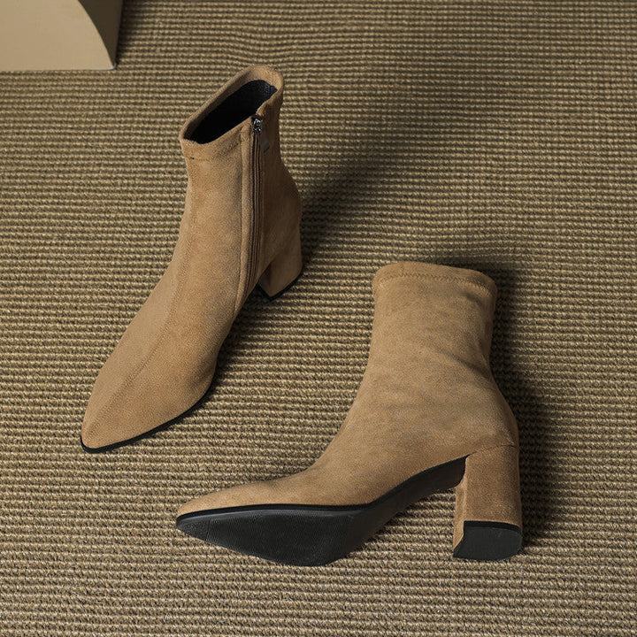 Women's Suede Ankle Boots – Block Heel with Sleek Side Zip