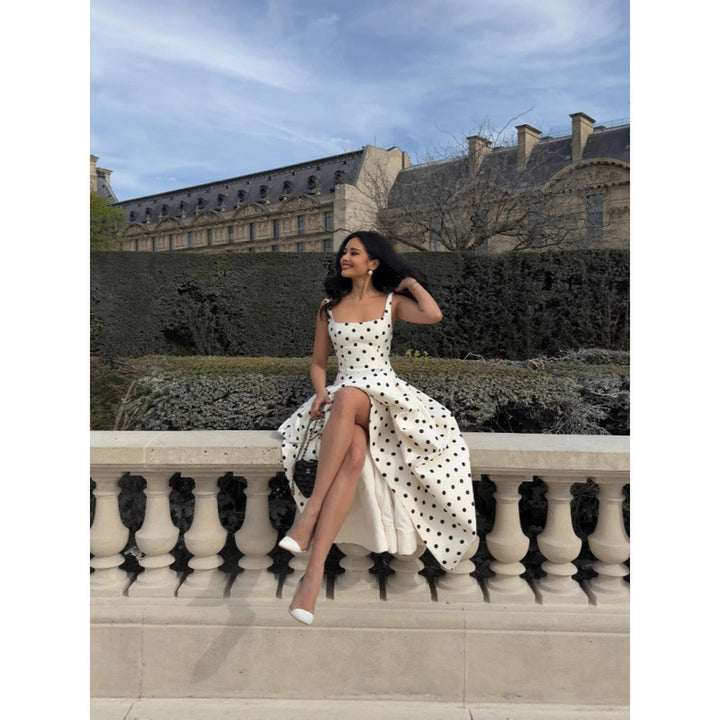 French Polka-Dot Square-Neck Midi