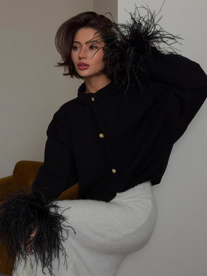 Round-Neck Paneled-Sleeve Cardigan