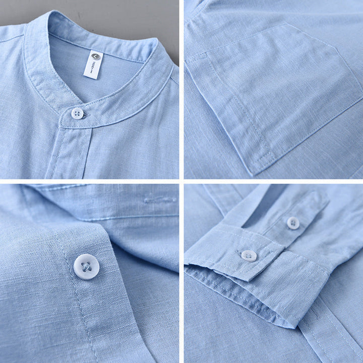 Men's Linen Grandad Collar Shirt – Minimalist Summer Style – view 3
