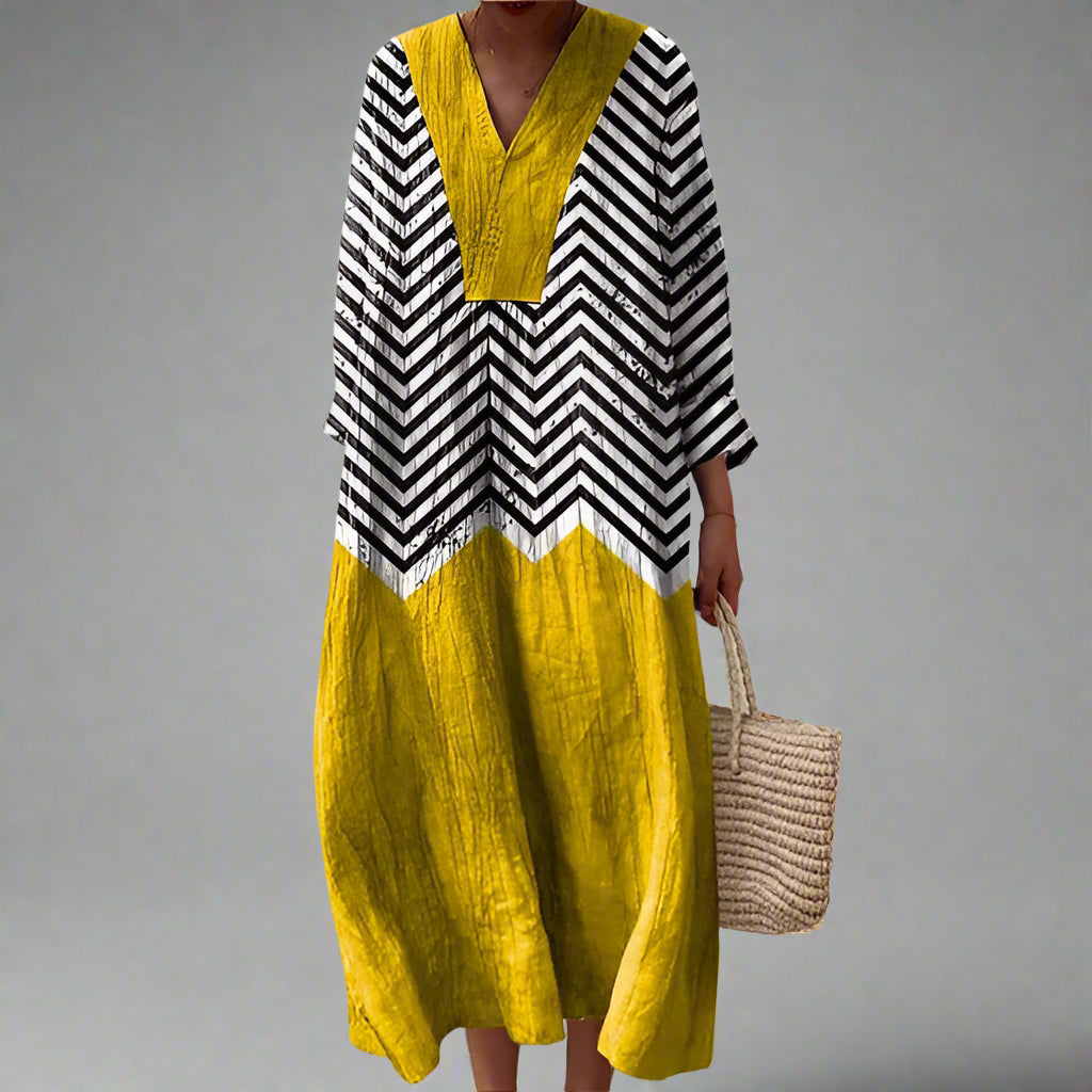 Women's Geometric Elegant Dress - Versatile Silhouette for Day to