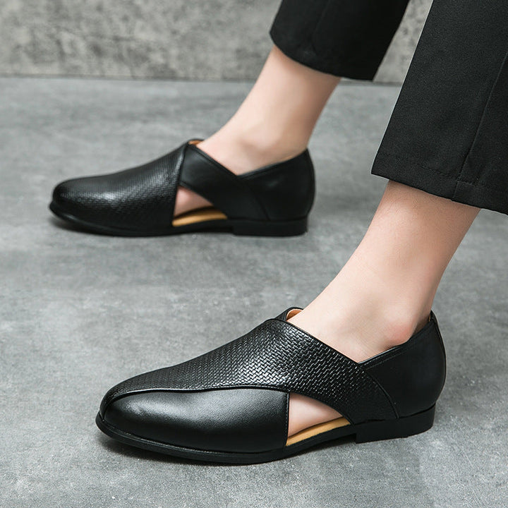 Men's Leather Cross-Strap Loafers – Smart Casual Slip-On Shoes