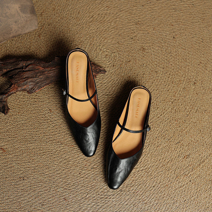 Women's Vintage Leather Mules - Classic Mary Jane Style