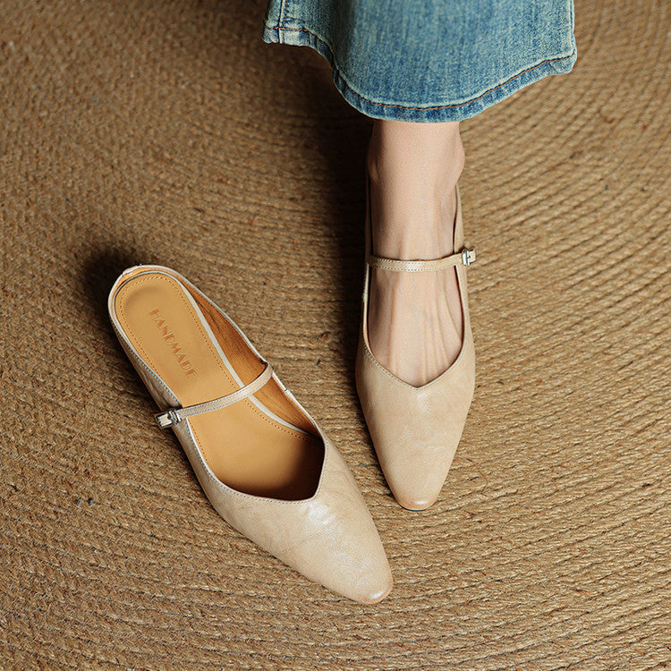 Women's Vintage Leather Mules - Classic Mary Jane Style