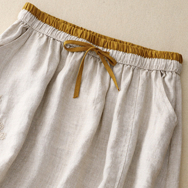 Women's Embroidered Linen Skirt – Elasticated Waist Summer Skirt – view 7